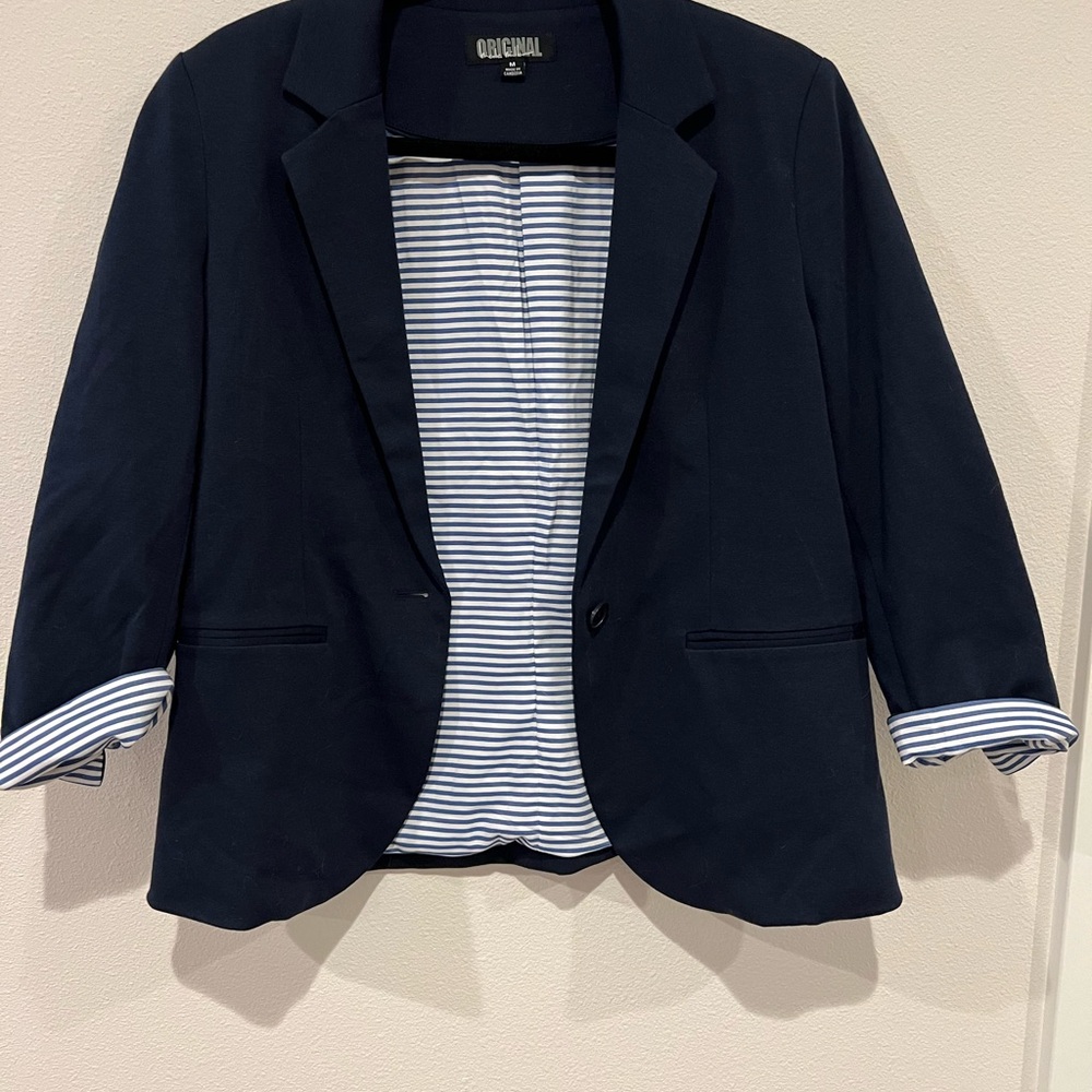 Navy Blazer with Striped Lining